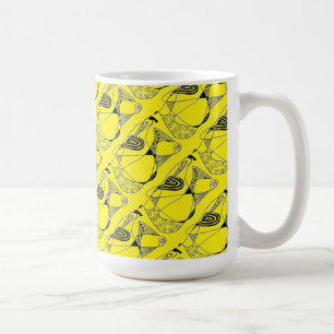 Caneca De Café "Dançando Hen em Cordas Amarelas" Abstrato