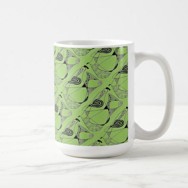 Caneca De Café "Dançando Hen em Verde Tilado" Abstrato (Direita)