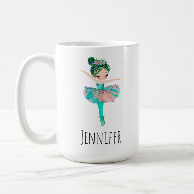 Caneca De Café Dançarina Rosa E Aqua Ballerina (Esquerda)