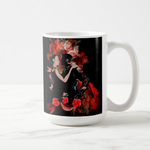 Caneca De Café Dançarinos românticos do tango no fractal vermelho