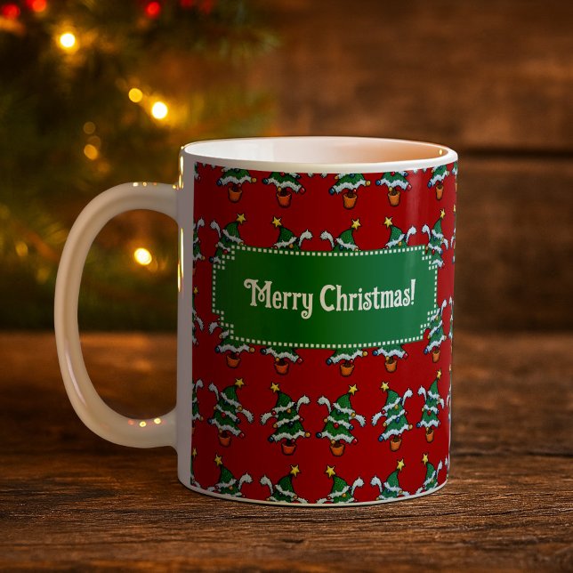Caneca De Café Dancing Christmas Trees Merry Christmas! Pattern (Criador carregado)