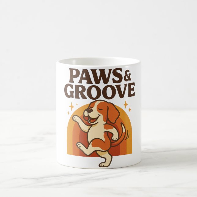Caneca De Café  Dancing Dog Retro Cute Illustration (Centro)