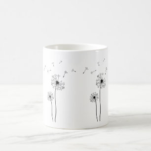 Caneca De Café Dandelion preto e branco soprando no vento