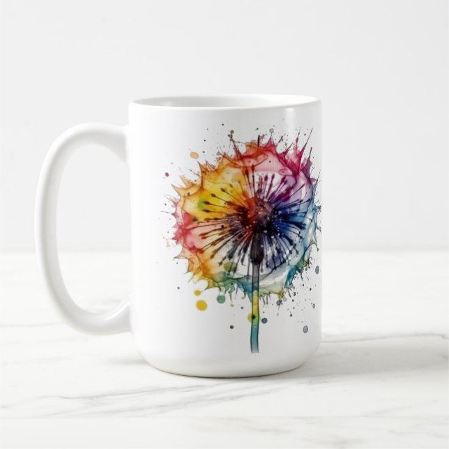 Caneca De Café Dandelion Vibrant Watercolor (Esquerda)