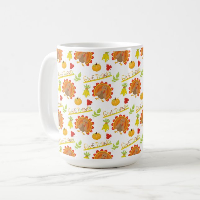 CANECA DE CAFÉ DAR GRAÇAS PERUS LARANJAS ABÓBORAS FOLHAS (Frente Esquerda)