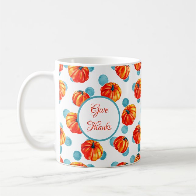 Caneca De Café Dar Obrigados Cor de Água Pumpkins Pontos Azuis (Esquerda)