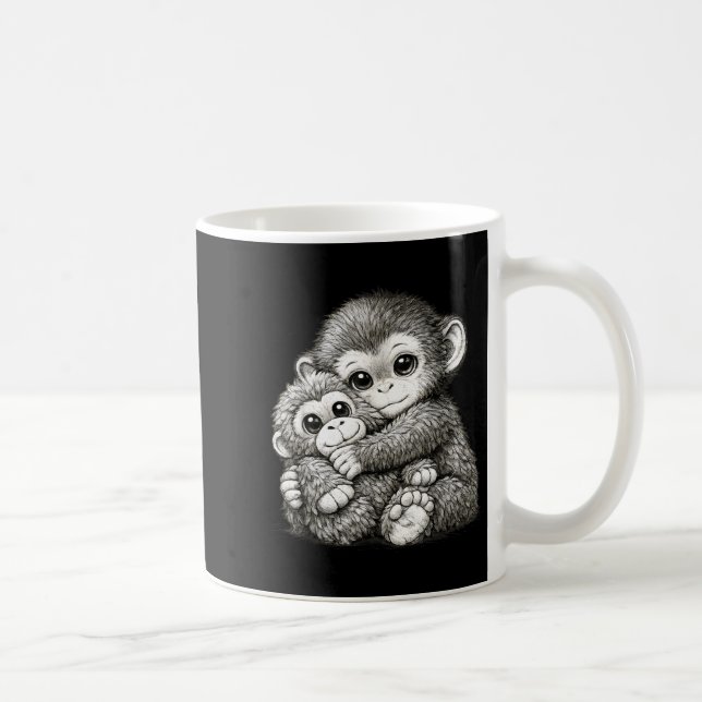 Caneca De Café Dar um soco num macaco com meme de abraço de ursin (Direita)