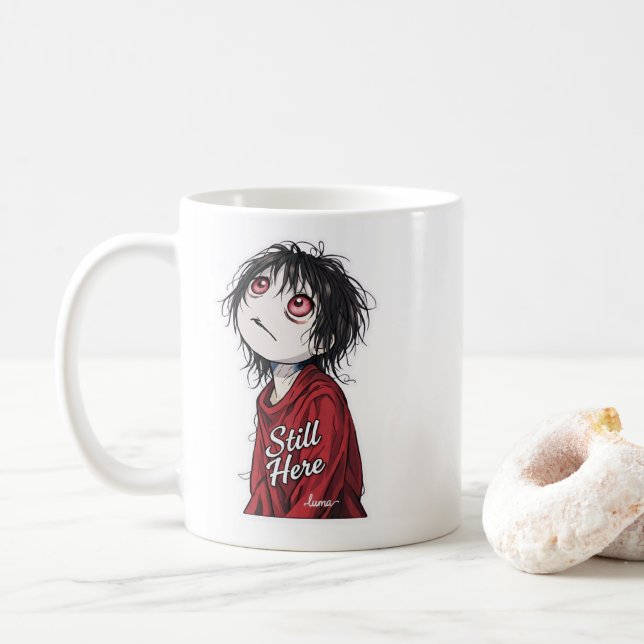 Caneca De Café Dark Anime  "Still Here" Aesthetic Gothic Illustra (Com Donut)