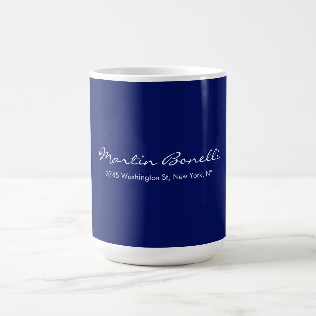 Caneca De Café Dark Blue White Minimalist Script Plain Simple (Centro)