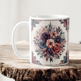 Caneca De Café Dark Romance Burgundy Art Deco Floral Summer