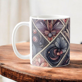 Caneca De Café Dark Romance Burgundy Art Deco Floral Summer