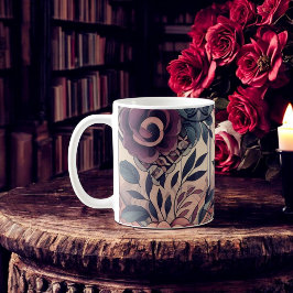 Caneca De Café Dark Romance Burgundy Art Deco Floral Summer