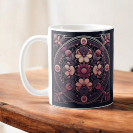 Caneca De Café Dark Romance Burgundy Art Deco Floral Summer