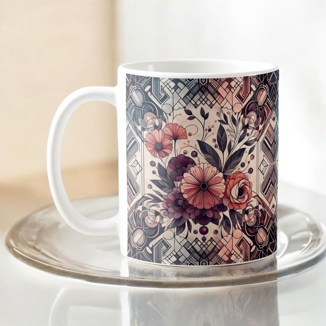 Caneca De Café Dark Romance Burgundy Art Deco Floral Summer (Criador carregado)