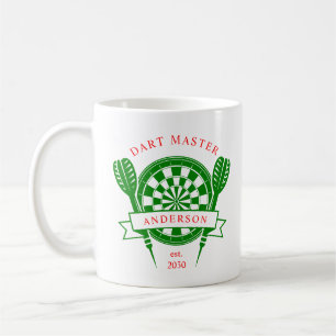 Caneca De Café Dart de Nome Personalizado Verde Vermelho