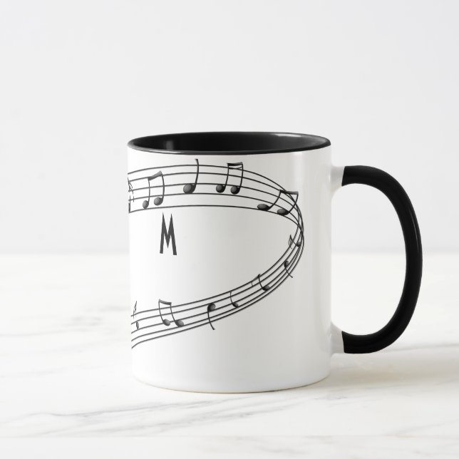 Caneca de café das notas musicais com monograma (Direita)