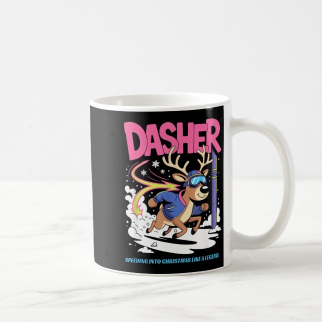 Caneca De Café Dasher Reindeer Christmas Speeding Fun  (Direita)