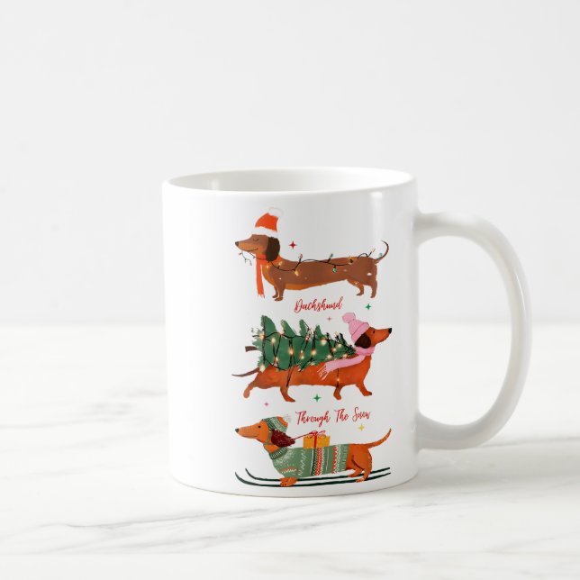 Caneca De Café Dashing Through The Snow Christmas Wiener Dog Holi (Direita)