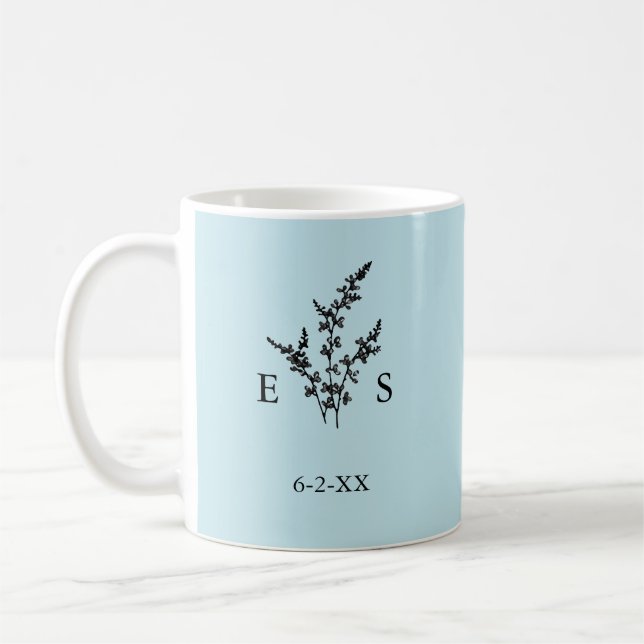 Caneca De Café Data da Planta do Monograma de Casamento (Esquerda)