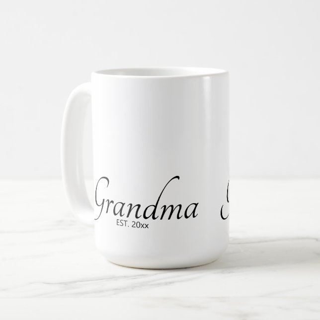 Caneca De Café Data Personalizada Estabelecida Vovó Script Preto (Frente Esquerda)