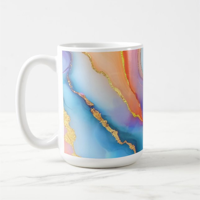 Caneca De Café Dazzling Marble in Blues, Pinks, and Oranges (Esquerda)