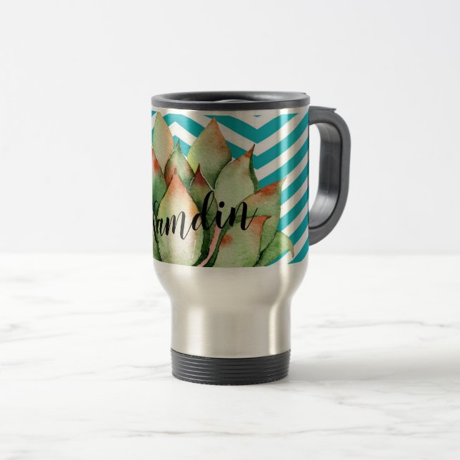 Caneca de café de 15 onças Personalizada Boho Cact (Frente Esquerda)