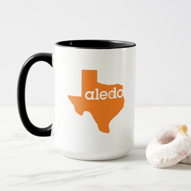 Caneca de café de Aledo Texas - alaranjada & preta (Com Donut)