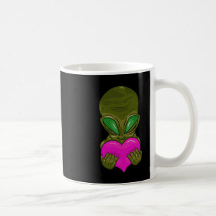 Caneca De Café De Alienígena De Cinza Com Cardíaco Com Vinheta