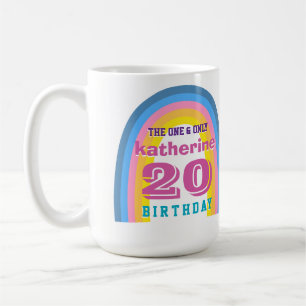 Caneca de Café de Aniversário Anual Arco-Íris Retr