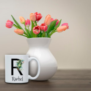 Caneca de café de aposentadoria monograma de flor 
