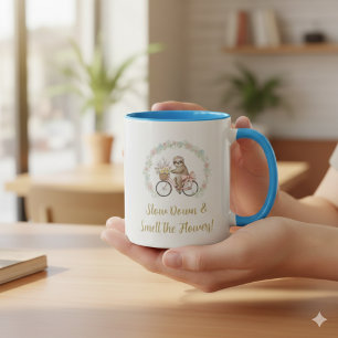 Caneca de Café de Aquarela Fofa de Preguiça & Bici