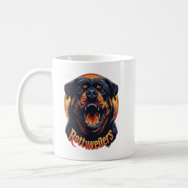 Caneca de Café de Arte de Cão Rottweiler Agressivo (Esquerda)