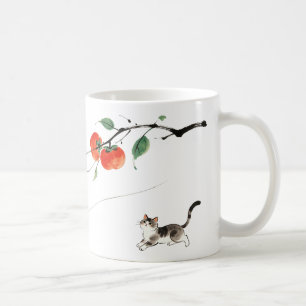 Caneca de Café de Arte de Gato Caqui com Tinta Chi