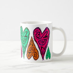 Caneca De Café De "arte original dos corações do risco gato"
