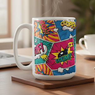 Caneca de café de arte pop de história em quadrinh