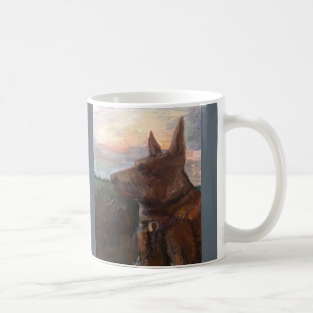 Caneca De Café De "cão Phoebe pintura no por do sol" em uma (Direita)