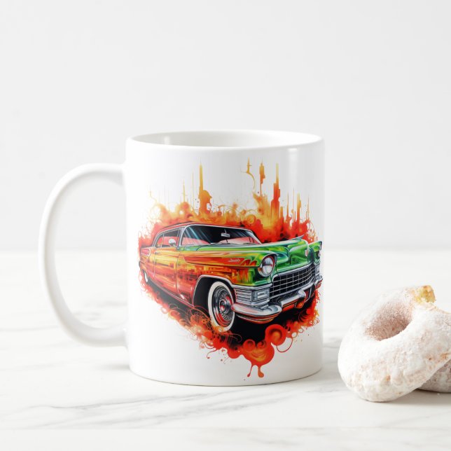 Caneca de Café de Carro Antigo (Com Donut)