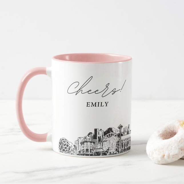 Caneca de Café de Casamento Personalizada de Seatt (Com Donut)