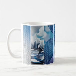 Caneca de Café de Cerâmica Azul Fade Dot Grid