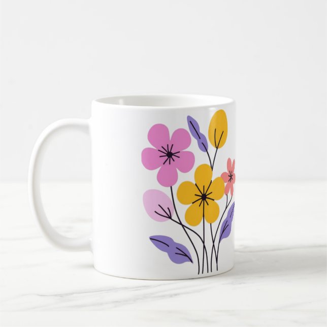 Caneca de Café de Cerâmica com Buquê de Flores Sil (Esquerda)