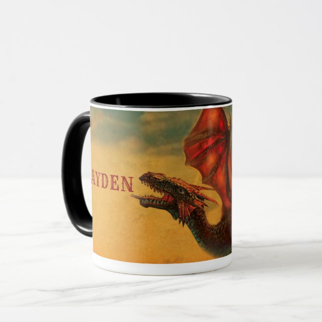 Caneca de Café de Cerâmica Dragão Personalizada (Frente Esquerda)