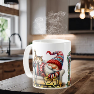 Caneca de Café de Cerâmica Gnome Papai Noel Dormin