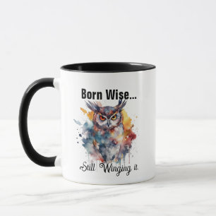 Caneca de Café de Coruja - Nascido Sábio Ainda Imp