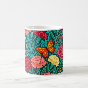 Caneca de Café de Cravos e Borboletas Mexicanas Ab