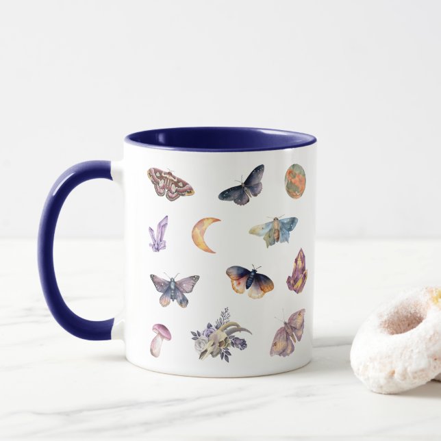 Caneca de Café de Cristal da Mariposa Mística (Com Donut)
