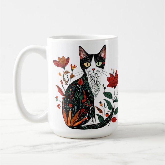 Caneca de Café de Design de Gato Florido Para Aman (Esquerda)