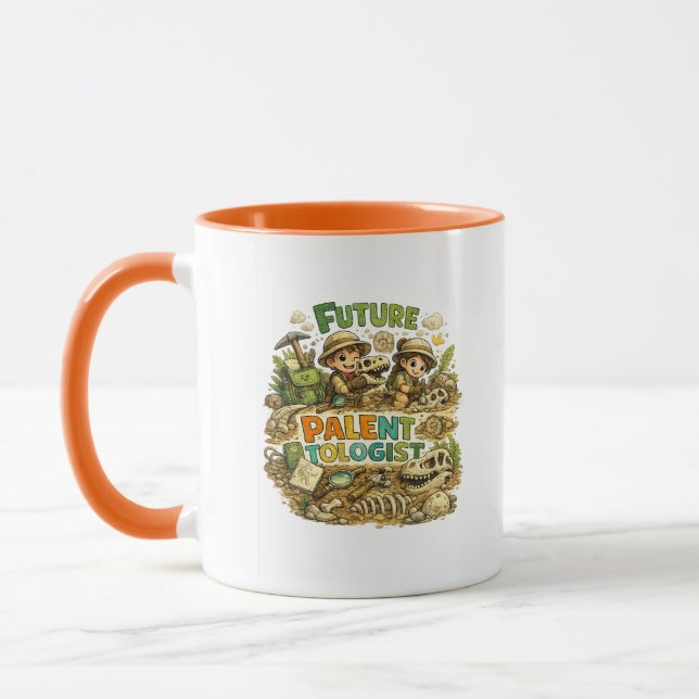 Caneca de Café de Dinossauro Fofo Futuro Paleontól (Esquerda)