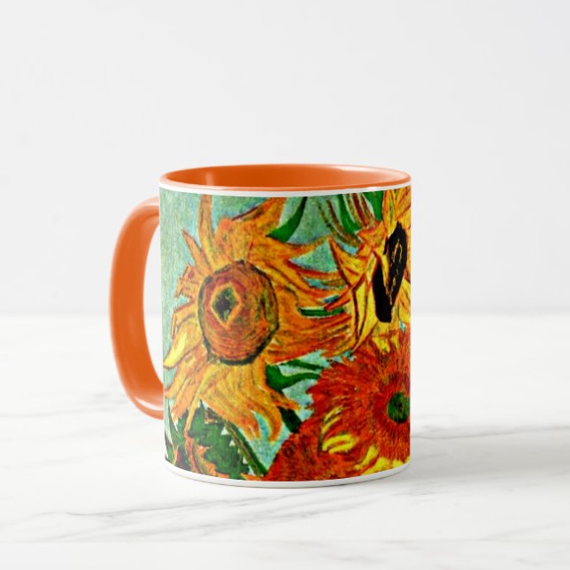 Caneca de Café de Duas Cores Van Gogh - Girassóis  (Frente Esquerda)