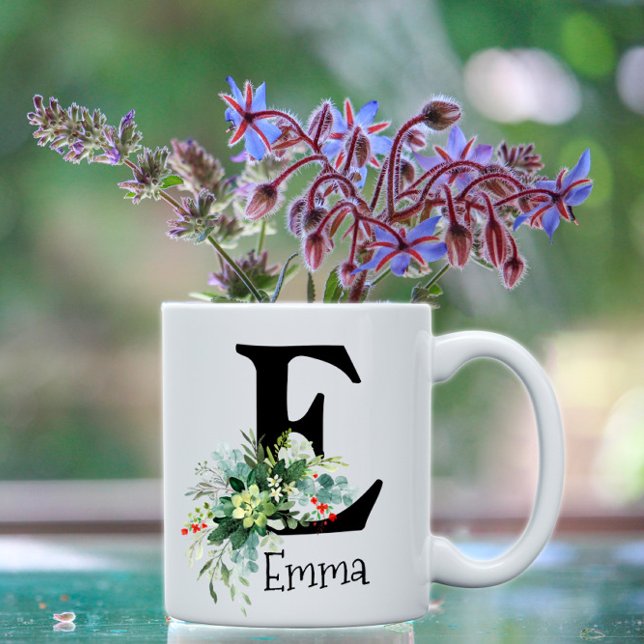Caneca de café de eucalipto, flor vermelha, aquare (Criador carregado)