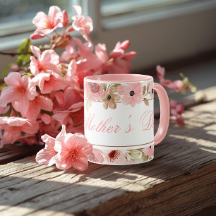 Caneca de Café de Flor de Aquarela Rosa Elegante